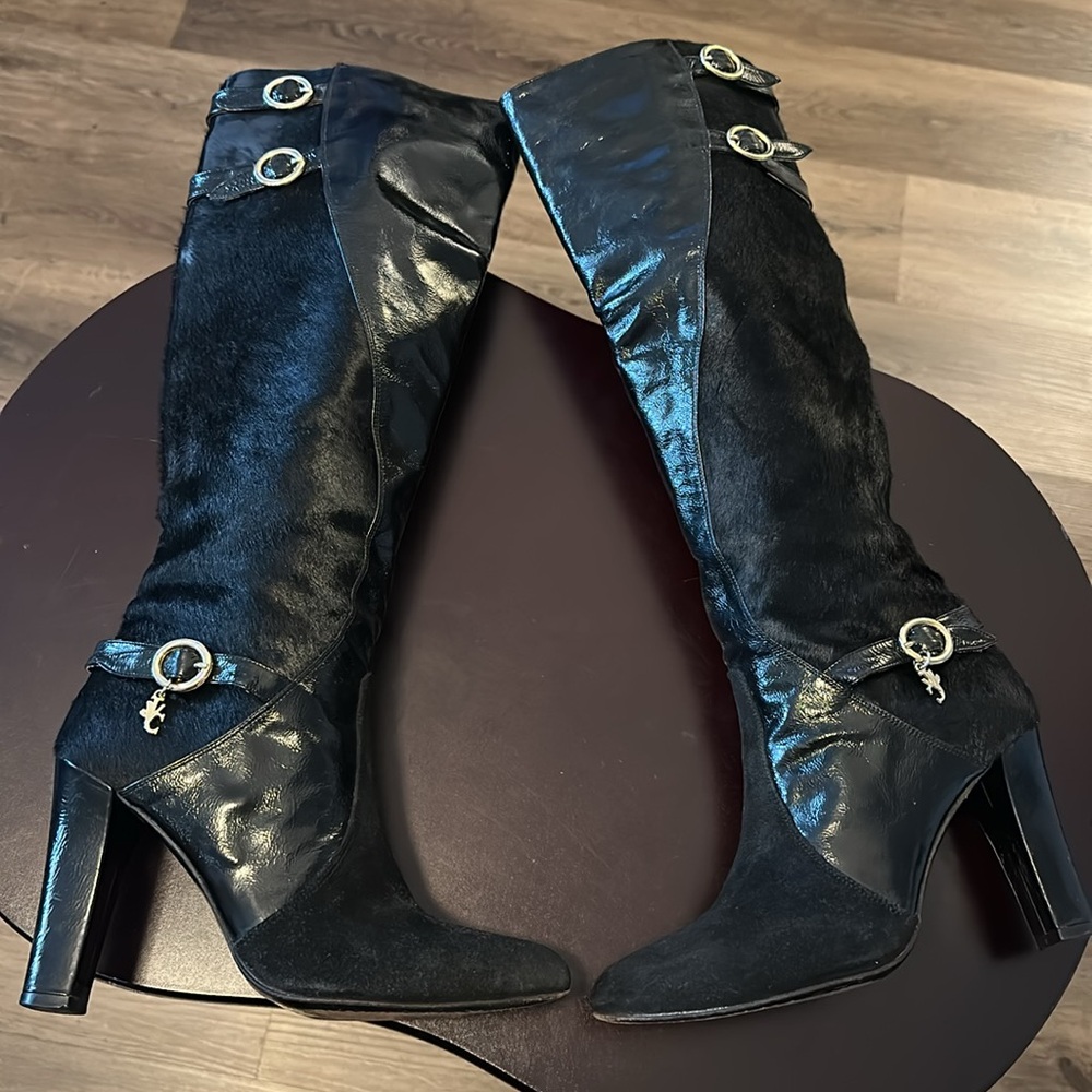 Versace Black Over the Knee High Heel Boots. Size 37